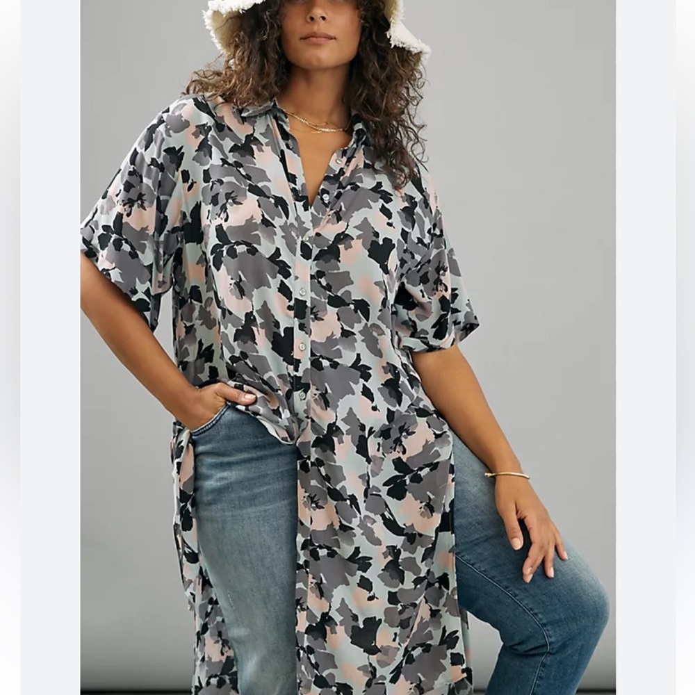 Anthropologie Maeve Rita Tunic Top Duster Floral Small Kimono Swim Cover